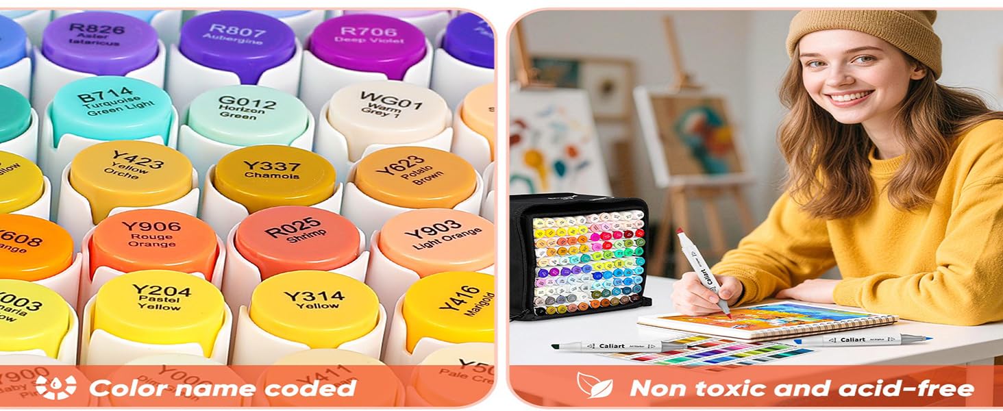 Caliart 168-color alcohol markers package includes