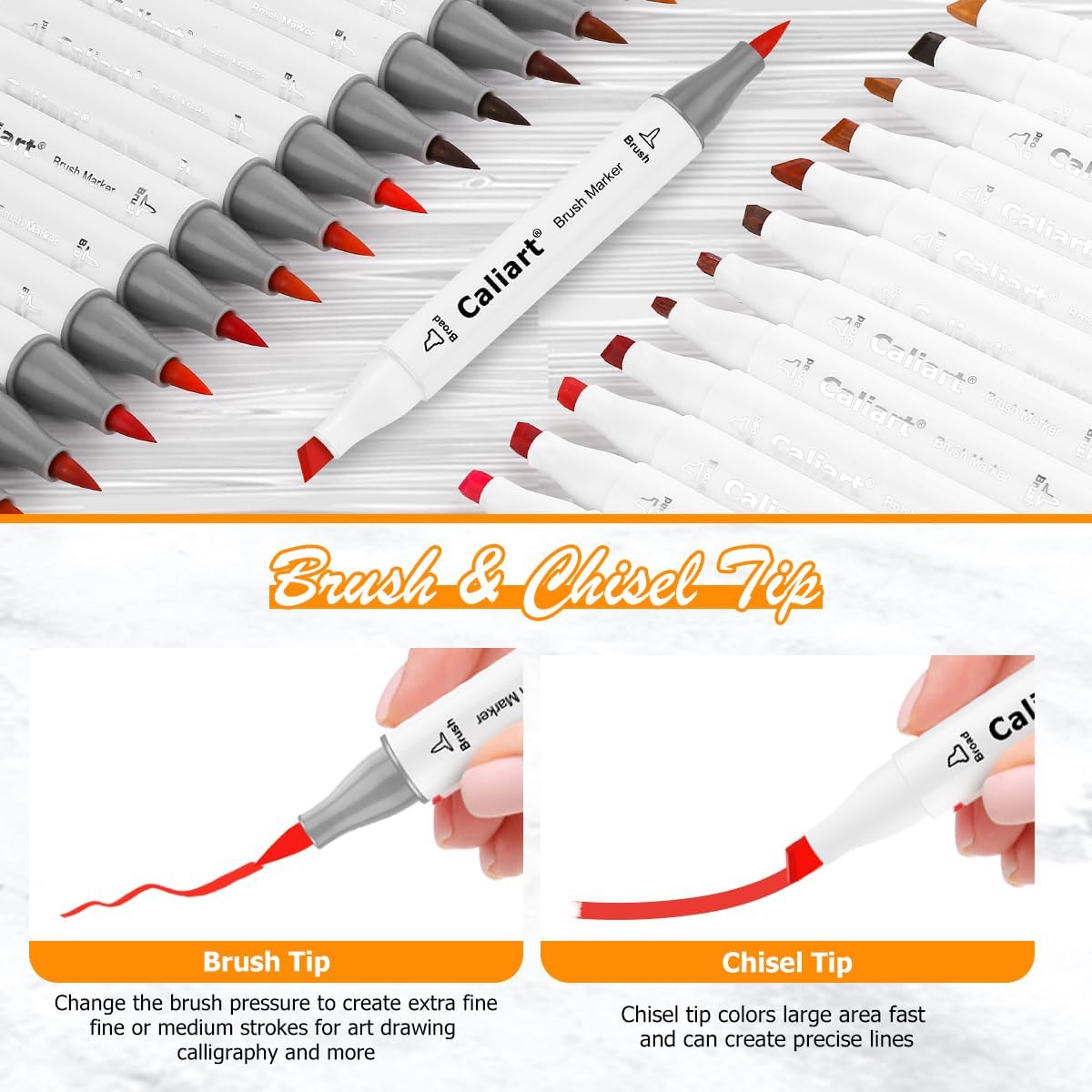 Caliart 51 Colors Brush Alcohol Based Markers, 34 Double Tip Brush Pens Art Markers, Drawing Pens Permanent Markers Mothers Day Gift for Mom Kids Artist Adult Cards Drawing