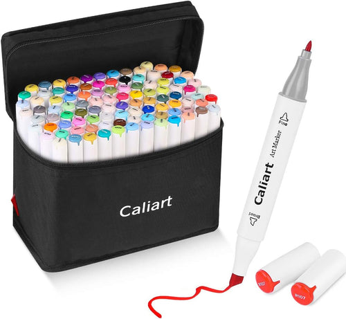 Caliart 100 Colors Alcohol Based Markers, 34 Double Tip Brush Pens Art Markers, Drawing Pens Permanent Markers Mothers Day Gift for Mom Kids Artist Adult Cards Drawing