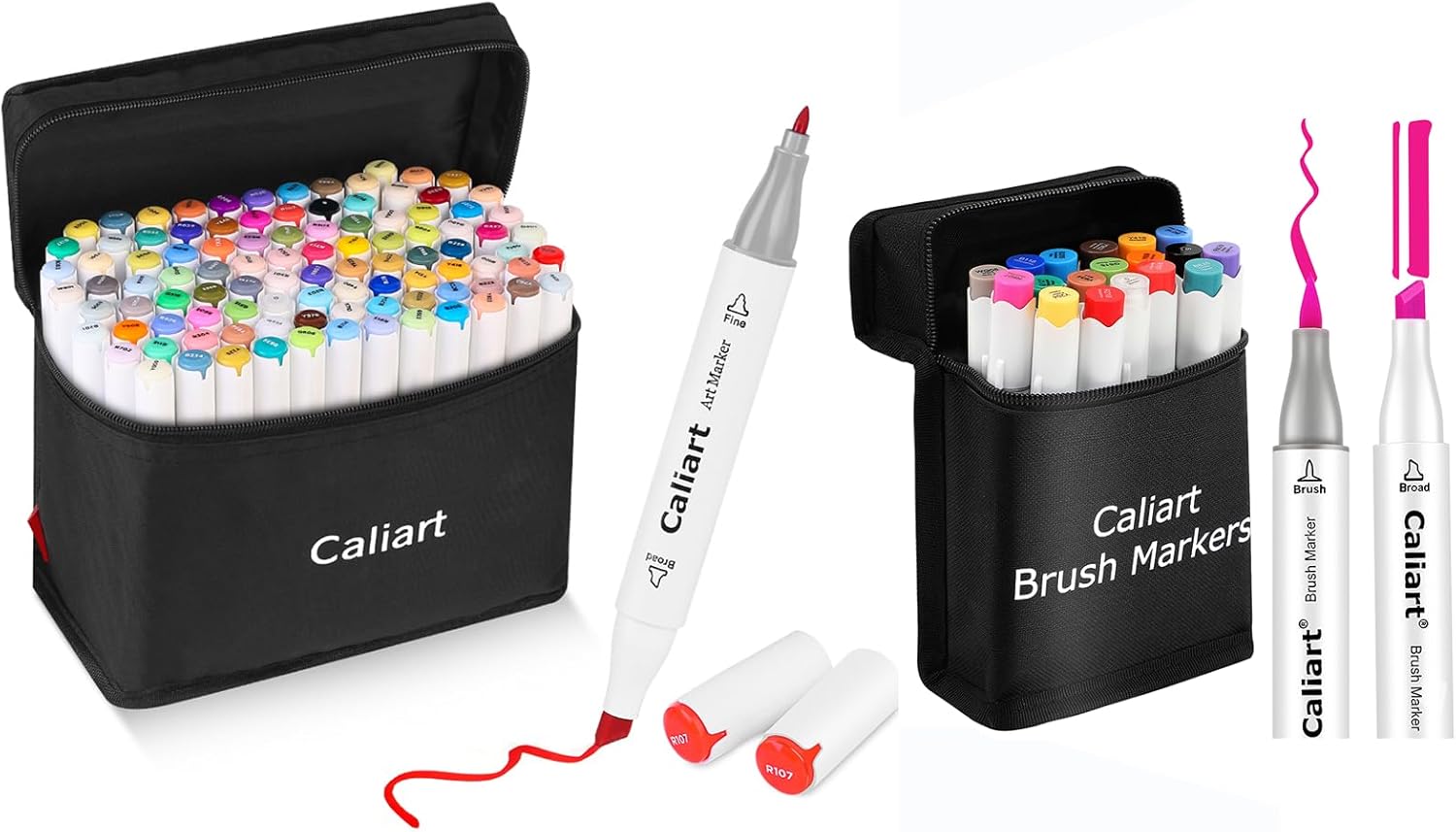 Caliart 100 Colors & 18 Colors Brush & Chisel Double Tip Alcohol Art Markers, Permanent Markers, Drawing Pens, Mothers Day Gift for Mom Kids Artist Adult Cards Drawing