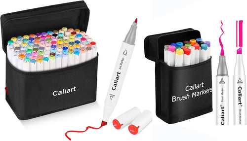 Caliart 100 Colors & 18 Colors Brush & Chisel Double Tip Alcohol Art Markers, Permanent Markers, Drawing Pens, Mothers Day Gift for Mom Kids Artist Adult Cards Drawing