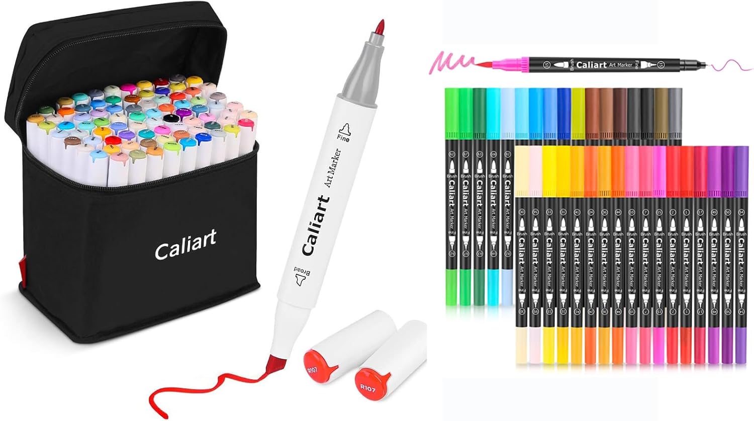 Caliart 81 Colors Alcohol Based Markers, 34 Double Tip Brush Pens Art Markers, Drawing Pens Permanent Markers Mothers Day Gift for Mom Kids Artist Adult Cards Drawing