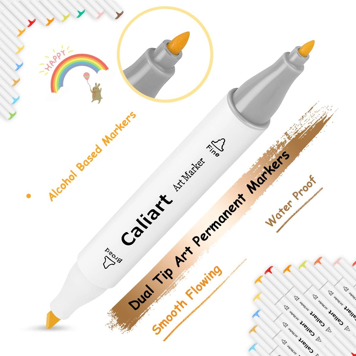Caliart 81 Colors Alcohol Based Markers, 24 Double-Line Drawing Pens, Permanent Markers Mothers Day Gift for Mom Kids Artist Adult Cards