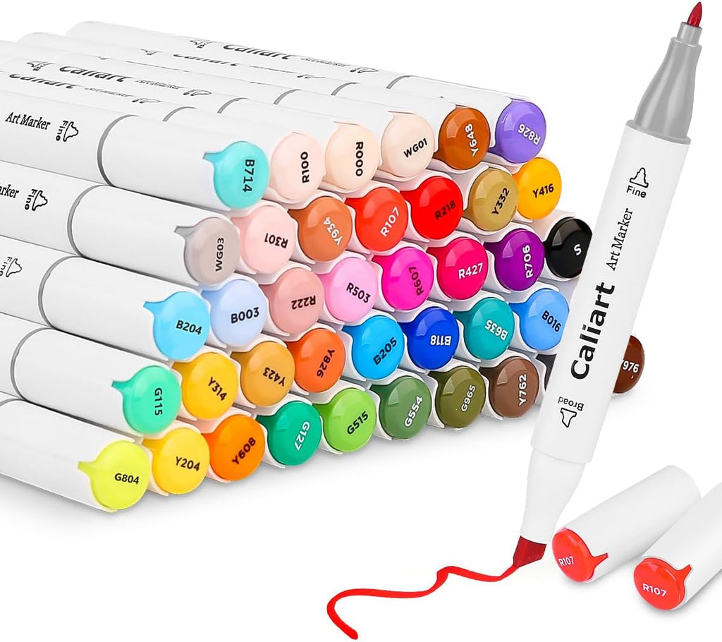 Caliart 41 Colors Alcohol Based Markers, 34 Double Tip Brush Pens Art Markers, Drawing Pens Permanent Markers Mothers Day Gift for Mom Kids Artist Adult Cards Drawing