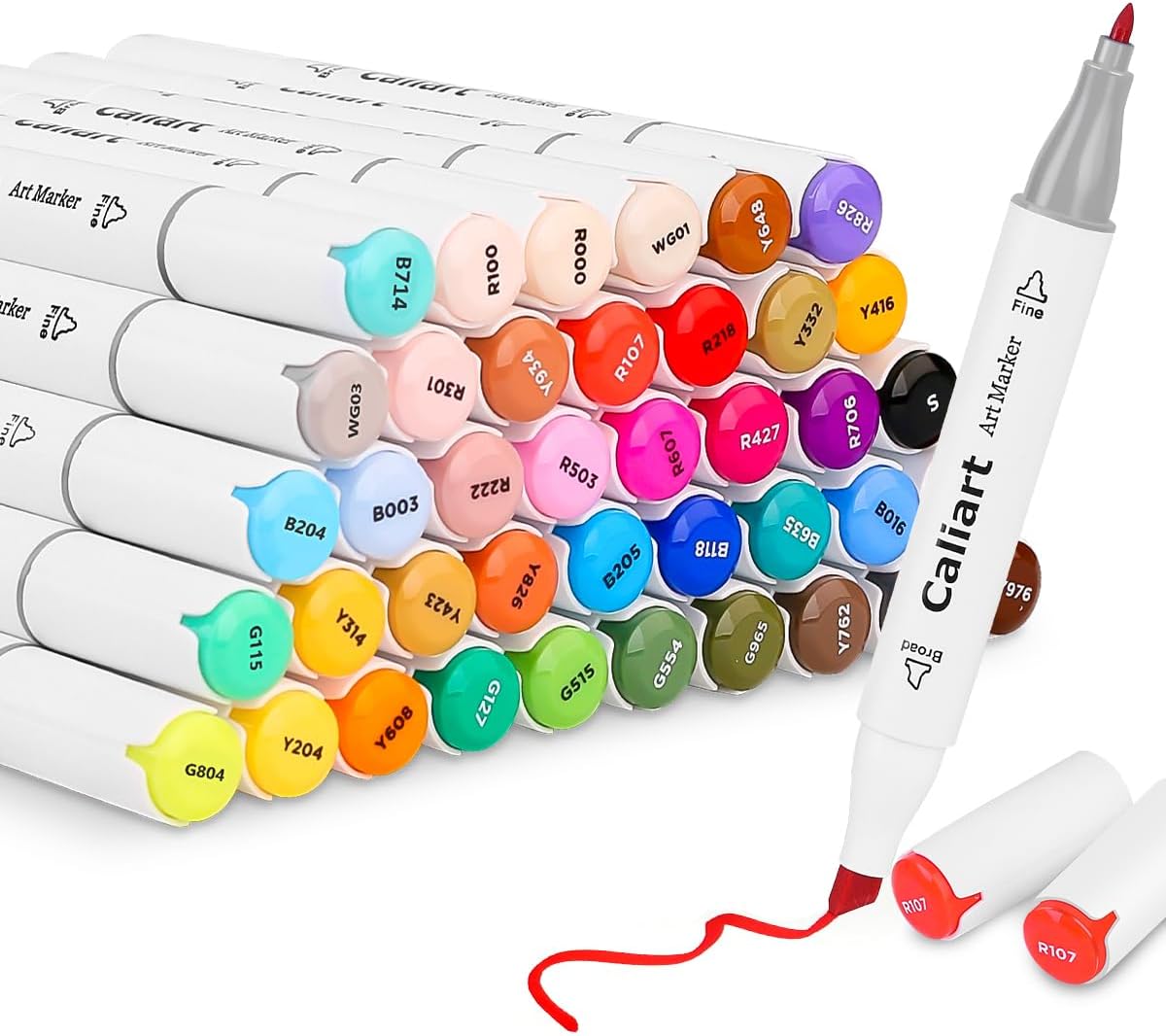 Caliart 41 Colors Alcohol Based Markers, 34 Double Tip Brush Pens Art Markers, Drawing Pens Permanent Markers Mothers Day Gift for Mom Kids Artist Adult Cards Drawing