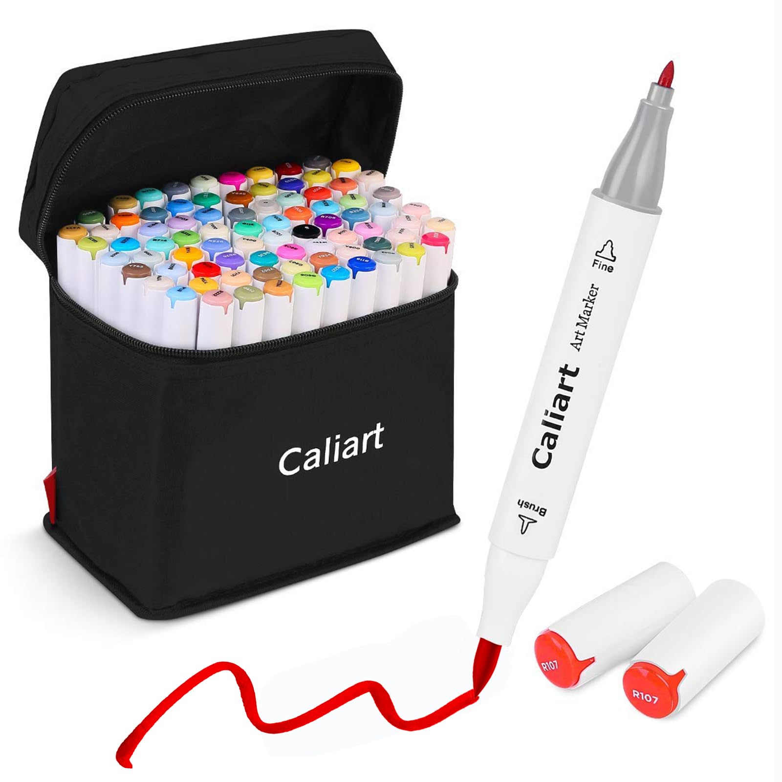 Caliart Alcohol Based Markers, 81 Colors Art Drawing Markers Set Dual Tip Fine & Chisel Permanent Colored Sketch Pens, with Case for Artists Adults Coloring Book Illustration