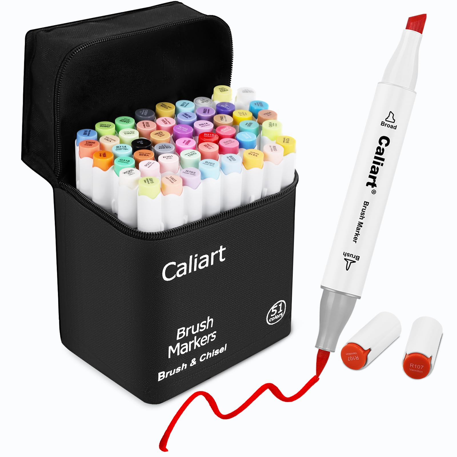 Caliart Pastel Alcohol Markers Brush Tip, 100 Colors Dual Tip Coloring Marker Pen Set Brush & Chisel, Art Supplies Gift for Adults Coloring Book Artists Sketch Drawing Illustration