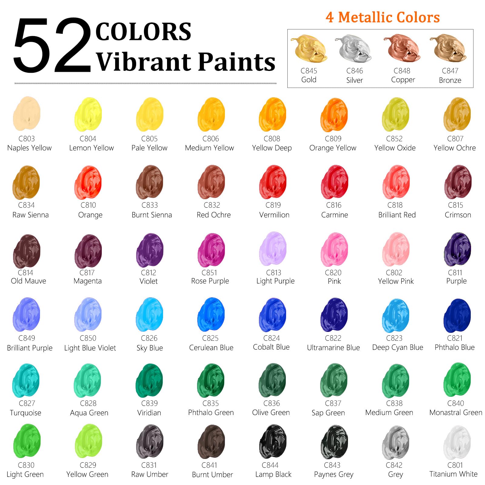 Caliart 80-Color Acrylic Paint Set with 12 Brushes