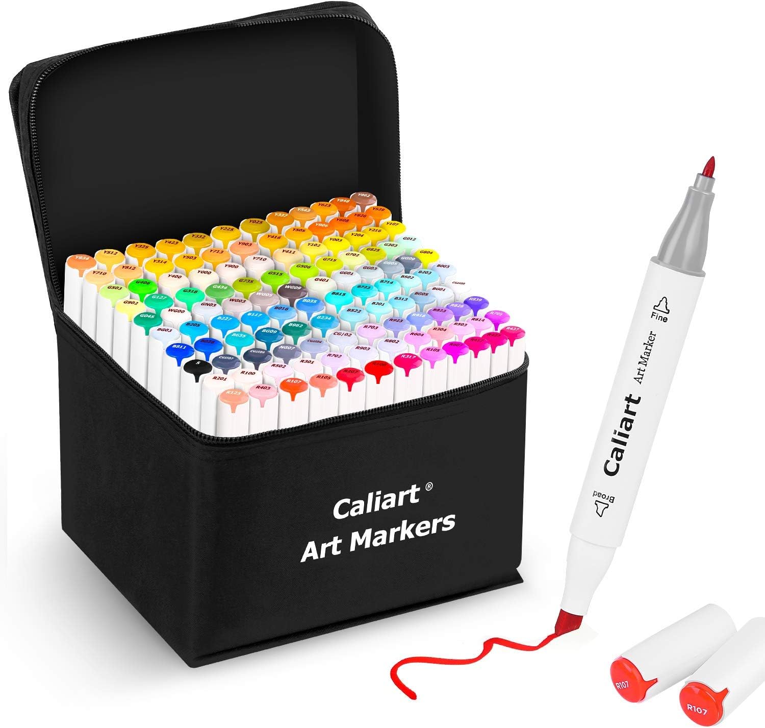Caliart 121Colors Alcohol Based Markers, 34 Double Tip Brush Pens Art Markers, Drawing Pens Permanent Markers Mothers Day Gift for Mom Kids Artist Adult Cards Drawing