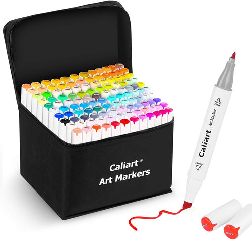 Caliart 121Colors Alcohol Based Markers, 34 Double Tip Brush Pens Art Markers, Drawing Pens Permanent Markers Mothers Day Gift for Mom Kids Artist Adult Cards Drawing