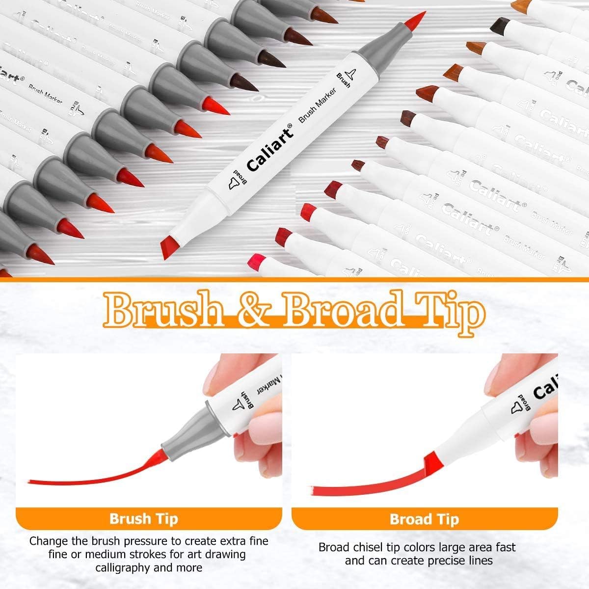 Caliart 51 Colors Alcohol Based Brush Markers, 24 Double-Line Drawing Pens, Mothers Day Gift for Mom, Kids, Adults, Artist, Cards