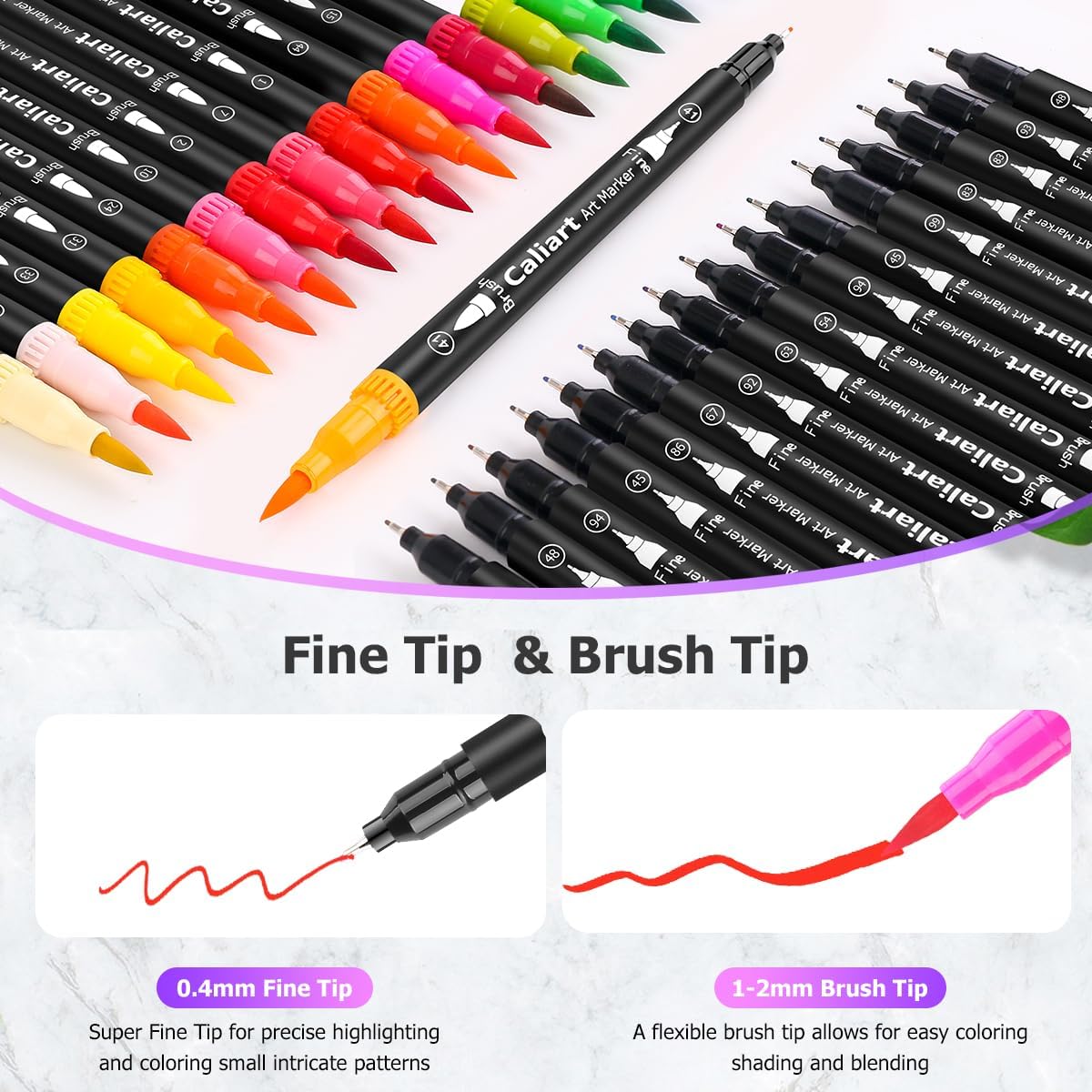 Caliart 34 Double Tip Brush Pens Art Markers, 24-Color Double-Line Outline Markers, Drawing Pens Permanent Markers Mothers Day Gift for Mom Kids Artist Adult Cards Drawing