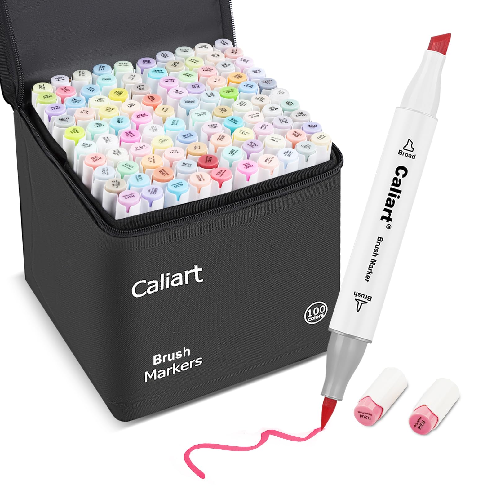 Caliart Alcohol Markers Brush Tip - 121 Colors Dual Tip Artists Coloring Markers Set Brush & Fine, with Case Permanent Alcohol Based Colored Sketch Pens, Art Supplies Gifts for Adults Drawing