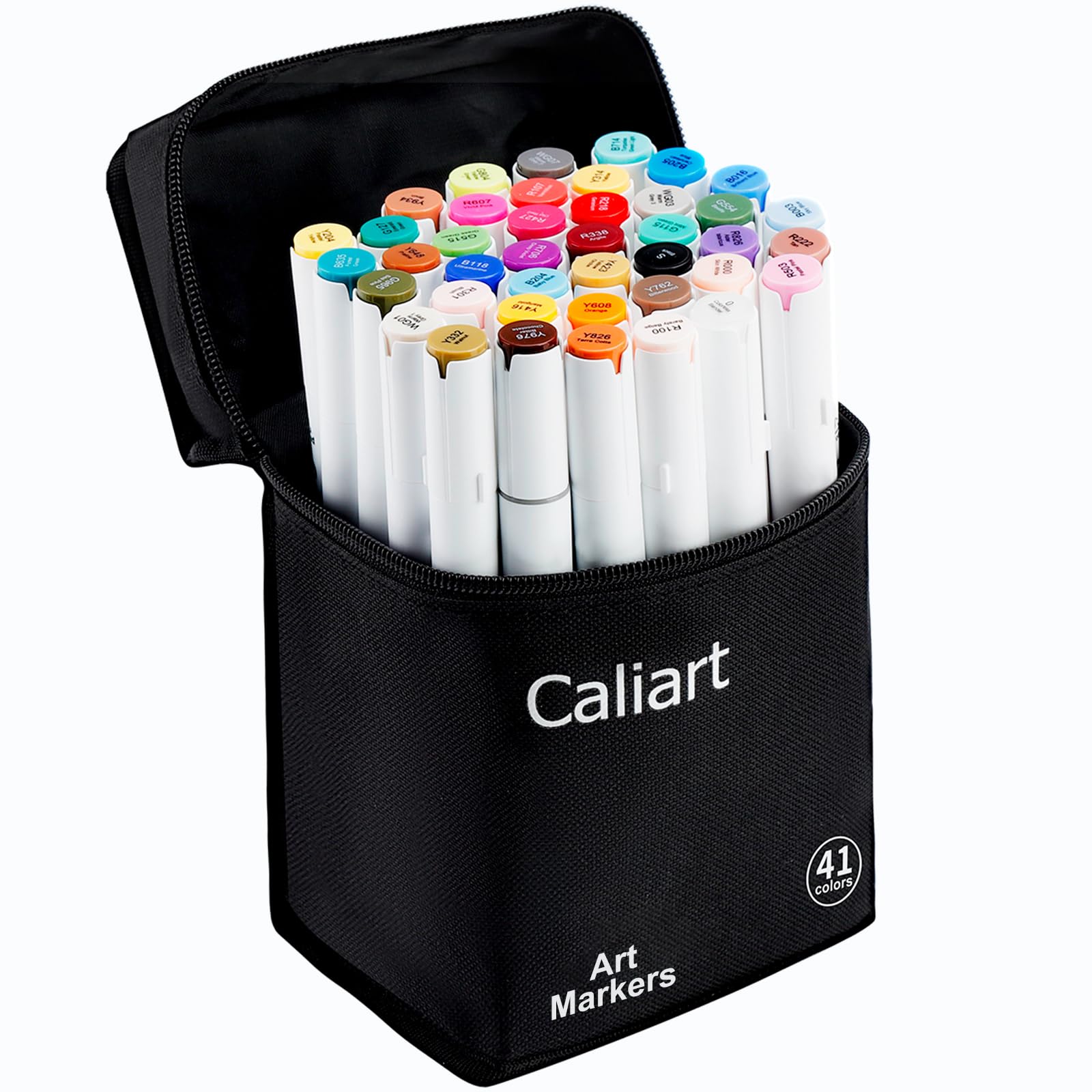 Caliart Alcohol Markers 41 Colors Brush & Fine Dual Tip Art Markers Set, Permanent Pens for Adults Artists Drawing, Coloring Books Anime Illustration, Highlighting Sketch Art Supplies with Carry Case