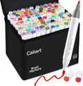 Caliart Alcohol Markers Brush Tip - 121 Colors Dual Tip Artists Coloring Markers Set Brush & Fine, with Case Permanent Alcohol Based Colored Sketch Pens, Art Supplies Gifts for Adults Drawing