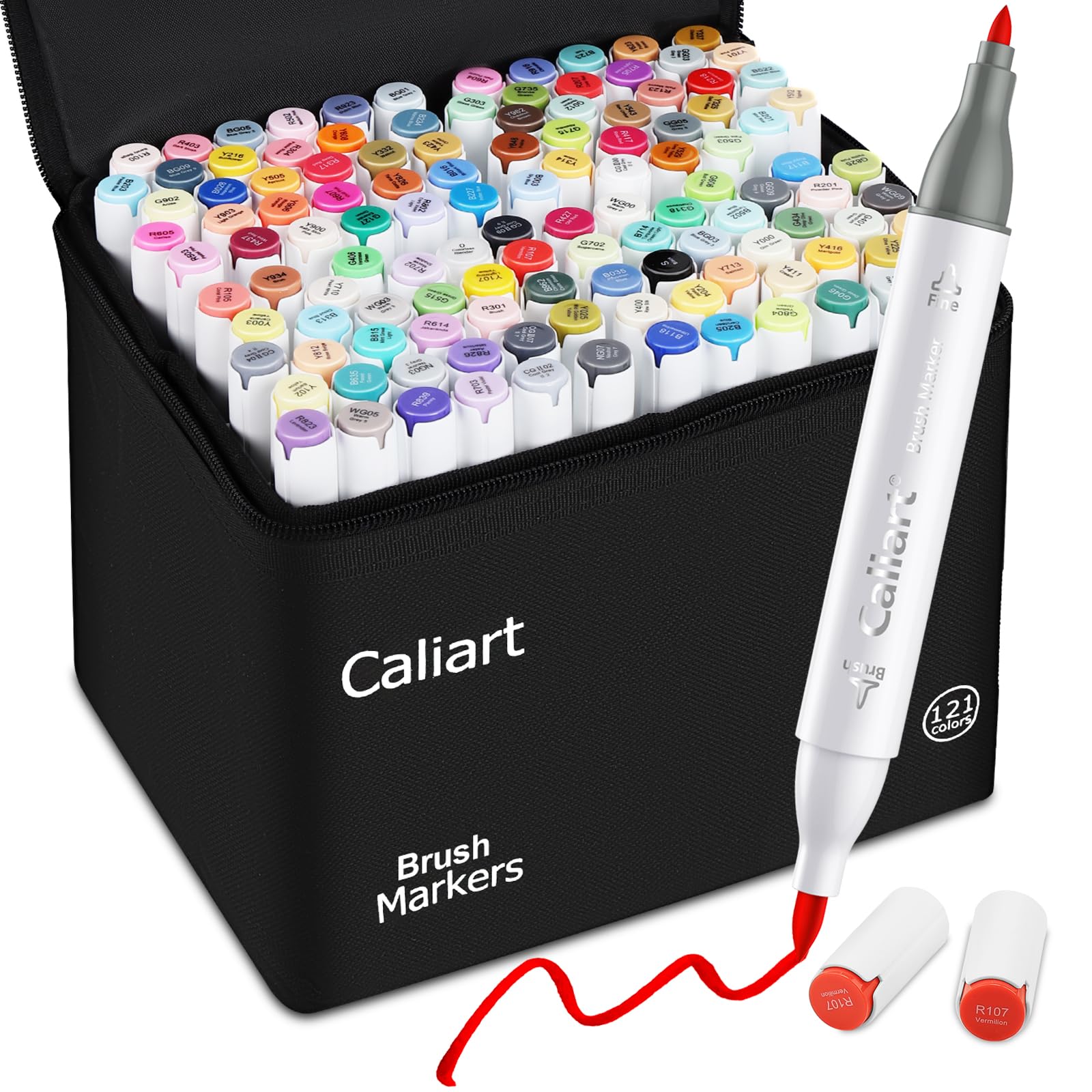 Caliart Alcohol Markers Brush Tip, 51 Colors Dual Tip Artists Coloring Markers Set Brush & Fine, Permanent Alcohol Based Colored Sketch Pens, Art Supplies Gifts for Adults Illustration Drawing