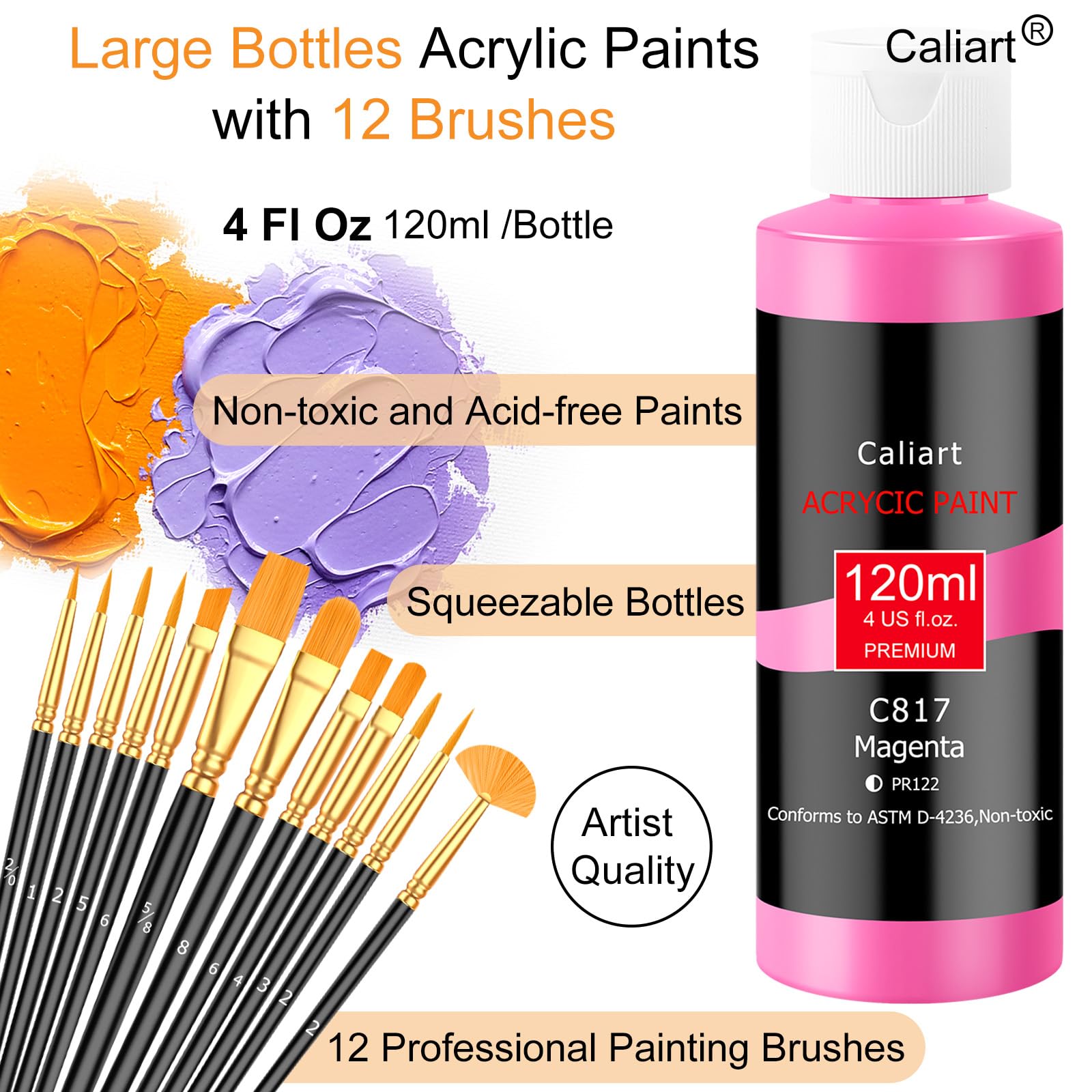 Caliart 80-Color Acrylic Paint Set with 12 Brushes