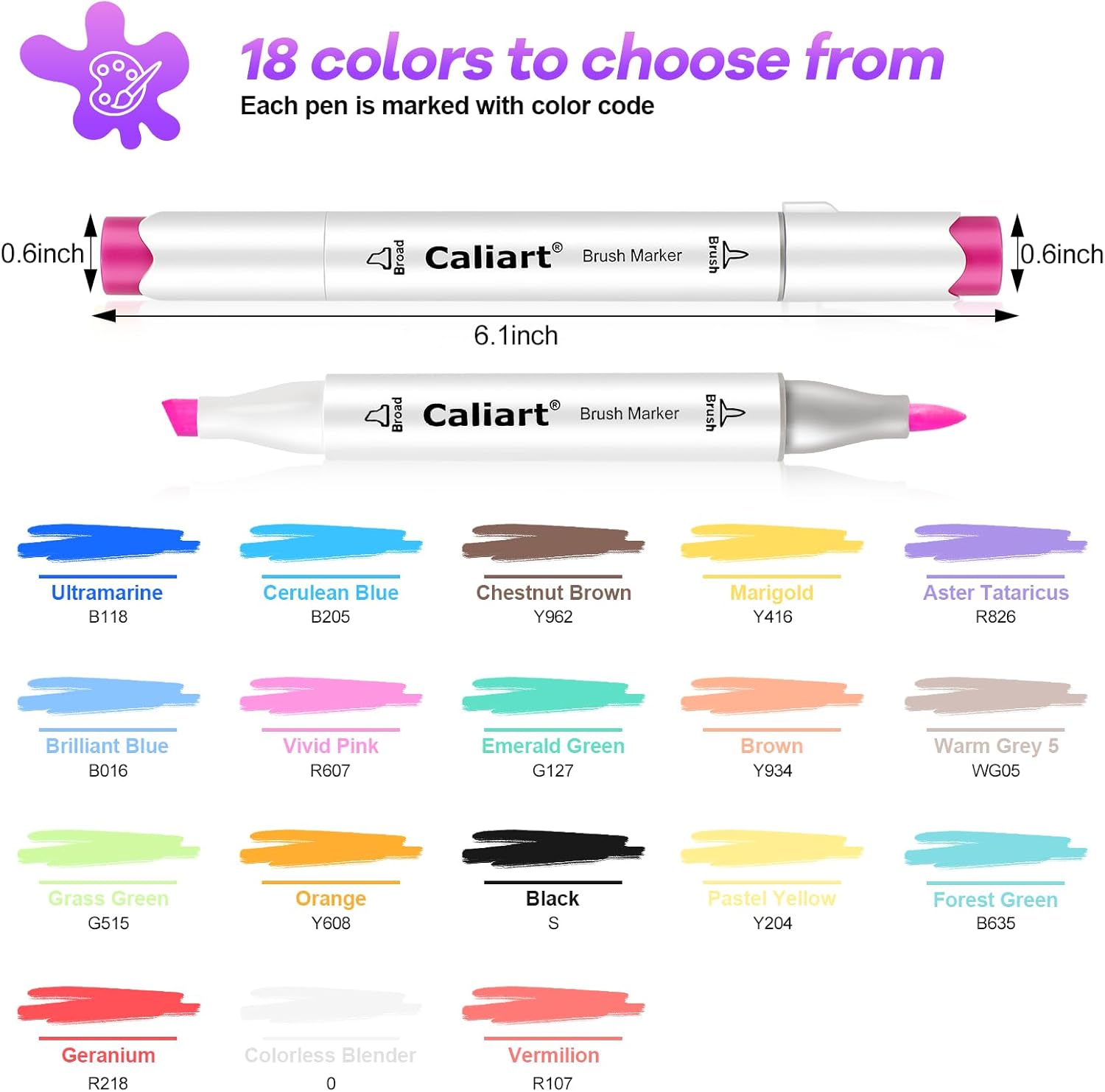 Caliart 100 Colors & 18 Colors Brush & Chisel Double Tip Alcohol Art Markers, Permanent Markers, Drawing Pens, Mothers Day Gift for Mom Kids Artist Adult Cards Drawing