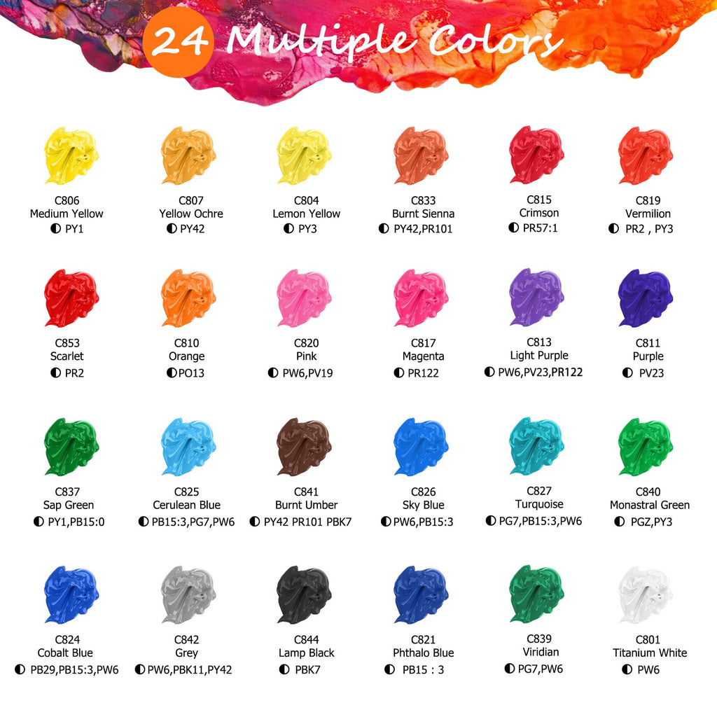 Caliart 80-Color Acrylic Paint Set with 12 Brushes