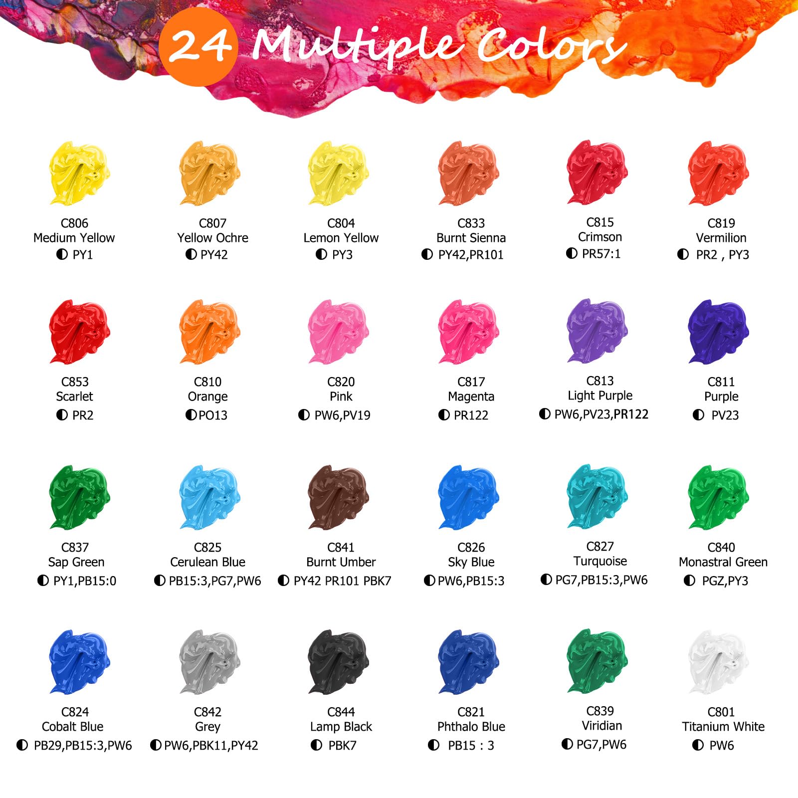 Caliart 80-Color Acrylic Paint Set with 12 Brushes