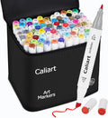 Caliart Alcohol Based Markers, 81 Colors Art Drawing Markers Set Dual Tip Fine & Chisel Permanent Colored Sketch Pens, with Case for Artists Adults Coloring Book Illustration