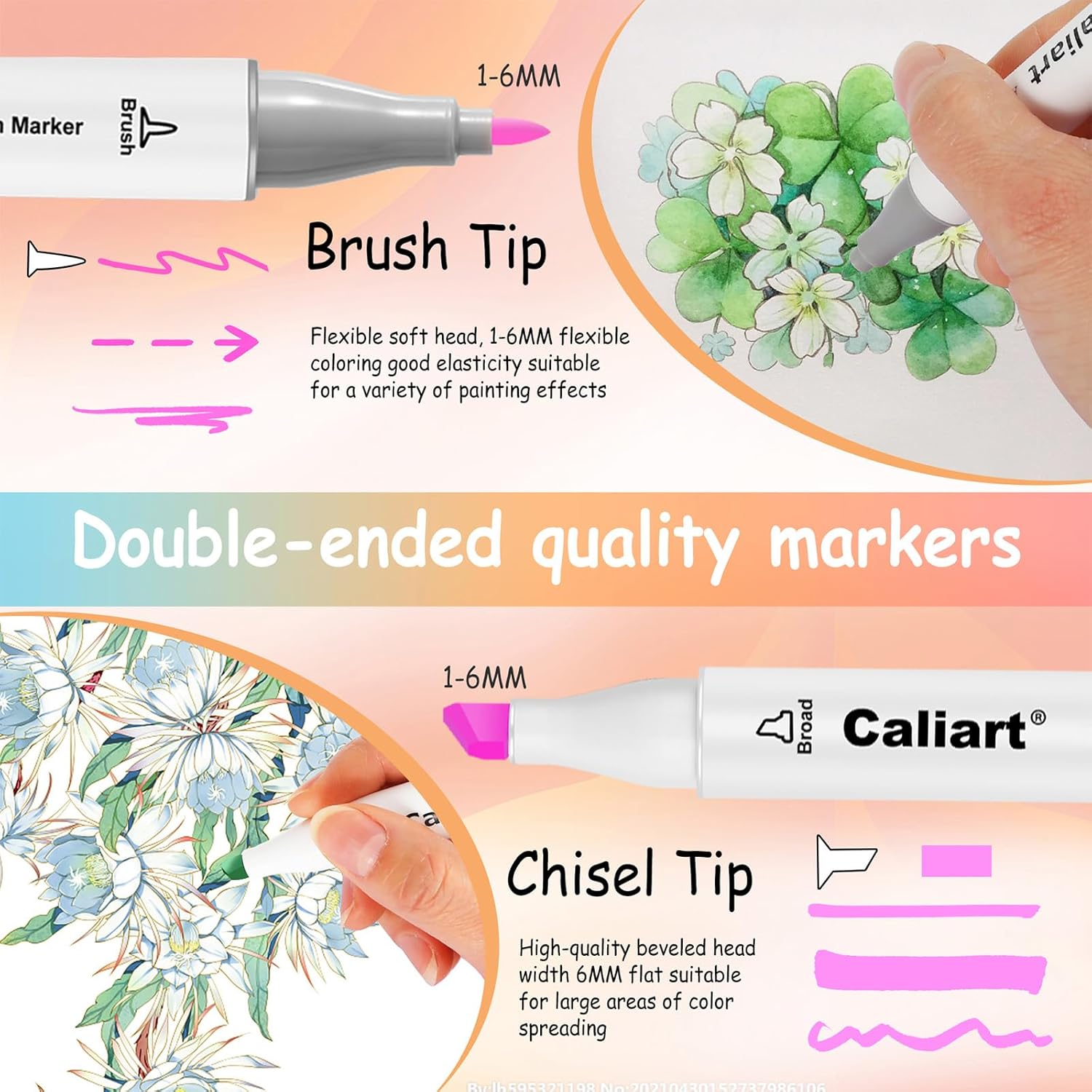 Caliart 100 Colors Alcohol Markers, Pastel Brush Markers