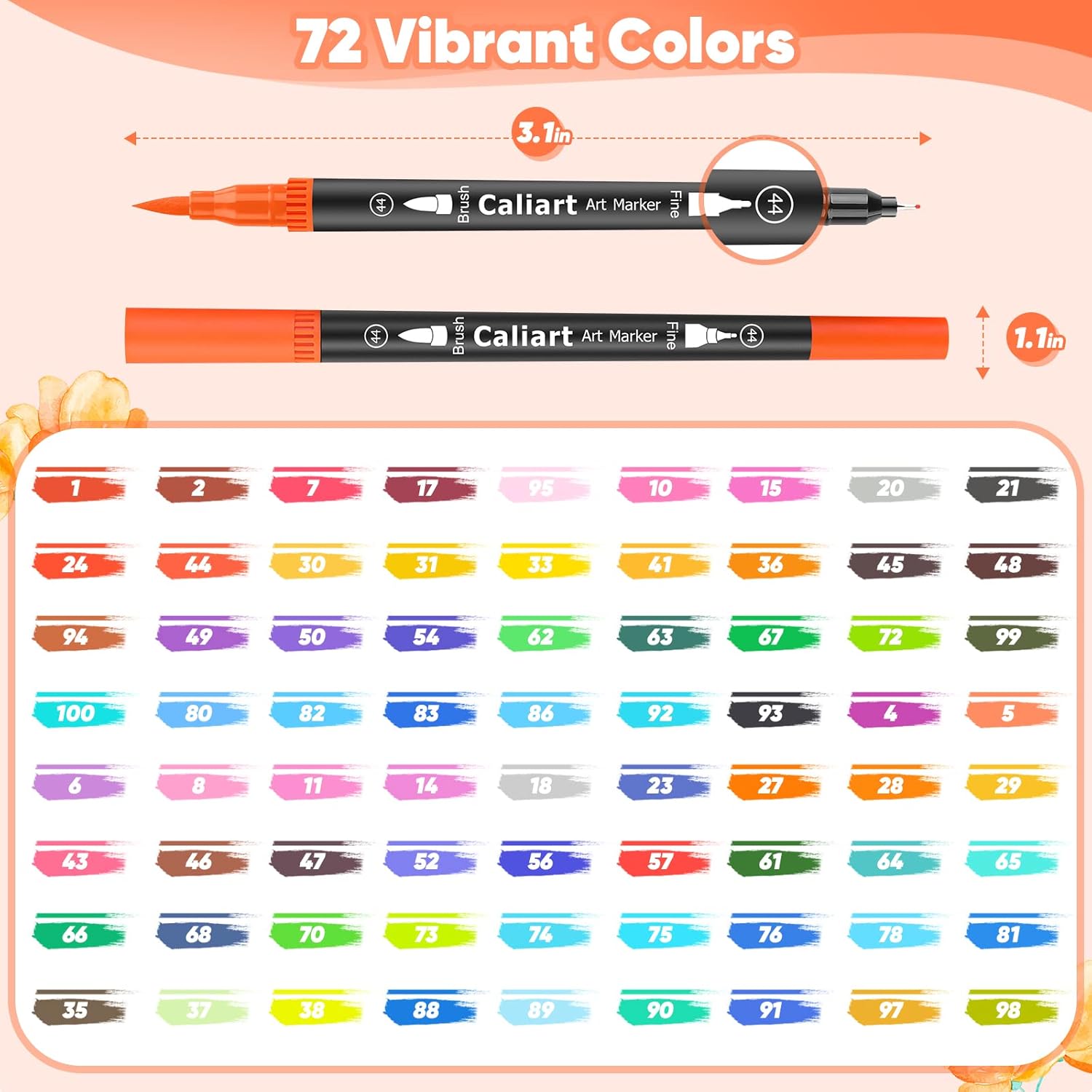 Caliart 72 Double Tip Brush Pens Art Markers, 24-Color Double-Line Drawing Doodle Outline Markers, Drawing Pens Permanent Markers Mothers Day Gift for Mom Artist Adult Cards Drawing