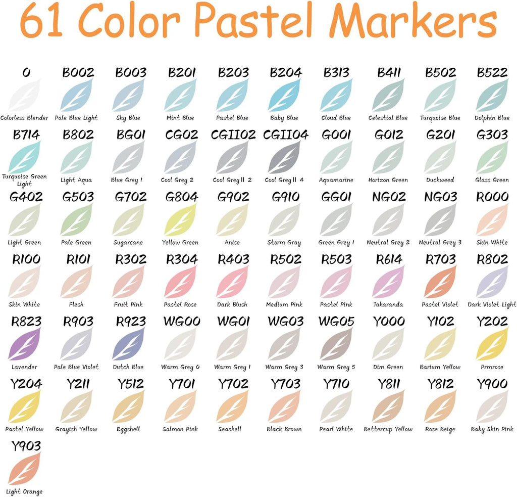 Caliart 61 Colors Pastel Markers - 18 Double Tip Brush & Chisel Alcohol Art Markers, Drawing Pens for Mothers Day Gift for Mom & Kids Art