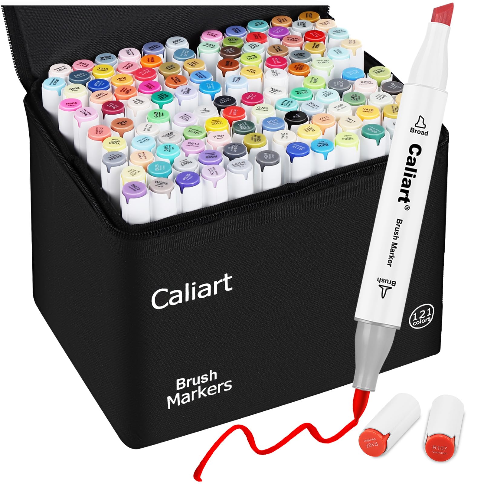 Caliart Alcohol Markers Brush Tip, 51 Colors Dual Tip Artists Coloring Markers Set Brush & Fine, Permanent Alcohol Based Colored Sketch Pens, Art Supplies Gifts for Adults Illustration Drawing