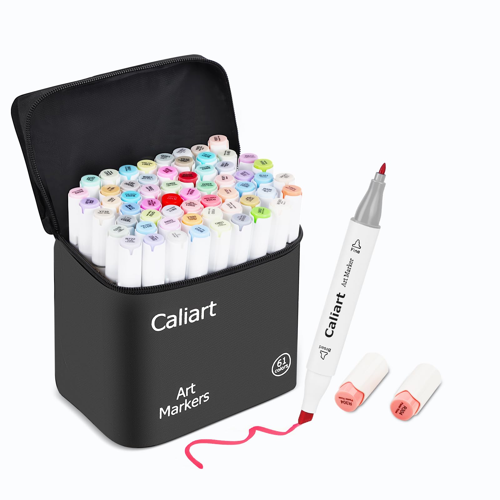 Caliart Markers, 100 Colors Dual Tip Art Markers Sketch Pens Permanent Alcohol Based, with Case for Adults Artists Drawing Illustration Sketching Coloring (White Barrel)
