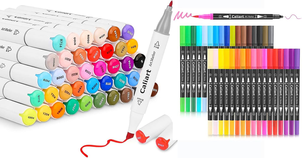 Caliart 41 Colors Alcohol Based Markers, 34 Double Tip Brush Pens Art Markers, Drawing Pens Permanent Markers Mothers Day Gift for Mom Kids Artist Adult Cards Drawing