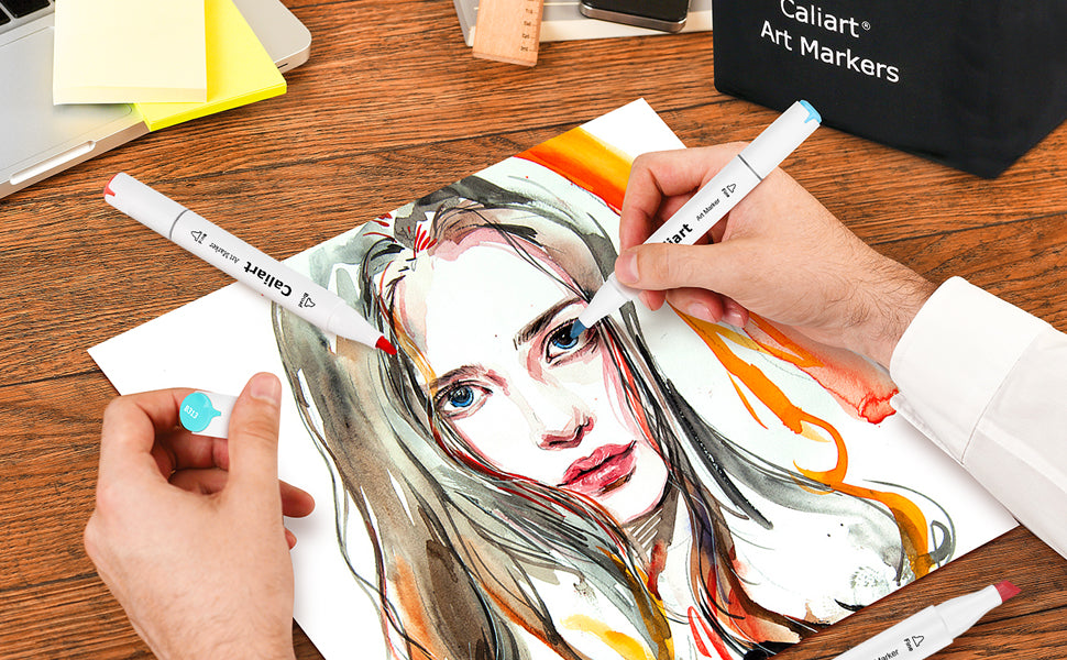 Caliart 121-color dual tip alcohol markers