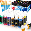 Caliart Acrylic Paint Set with 12 Brushes, 24 Colors Wood Craft Paints for Adult Artist Beginner Painter, Rich Pigments, Halloween Pumpkin Canvas Ceramic Rock Painting Art Kit Supplies