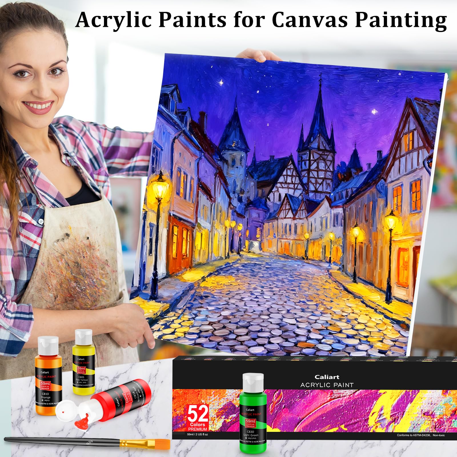 Caliart 80-Color Acrylic Paint Set with 12 Brushes