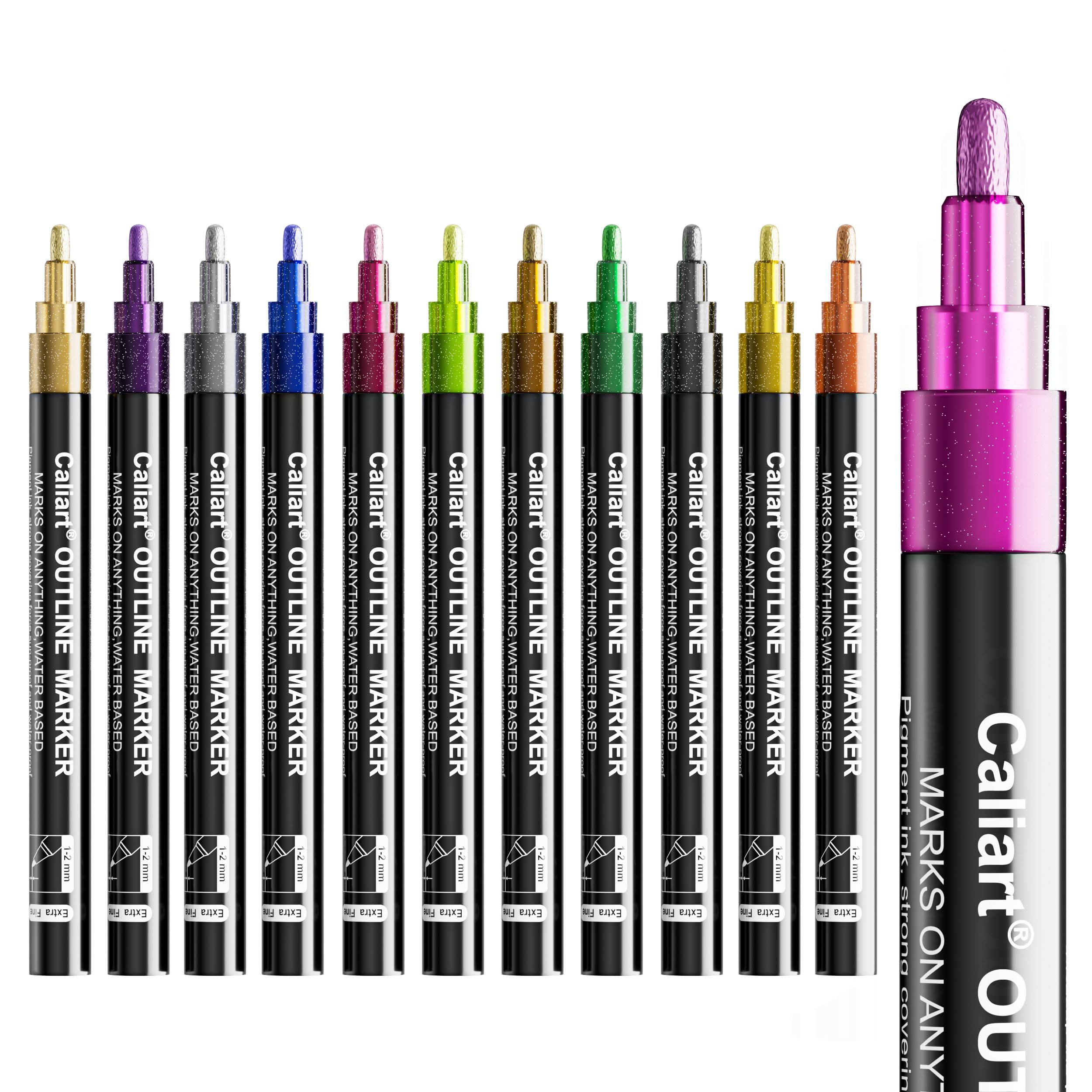 Caliart 24 Colors Outline Markers Shimmer Glitter Pens, Doodling Marker Set for Adults Artists, Cool Fun Craft Drawing Art Supplies
