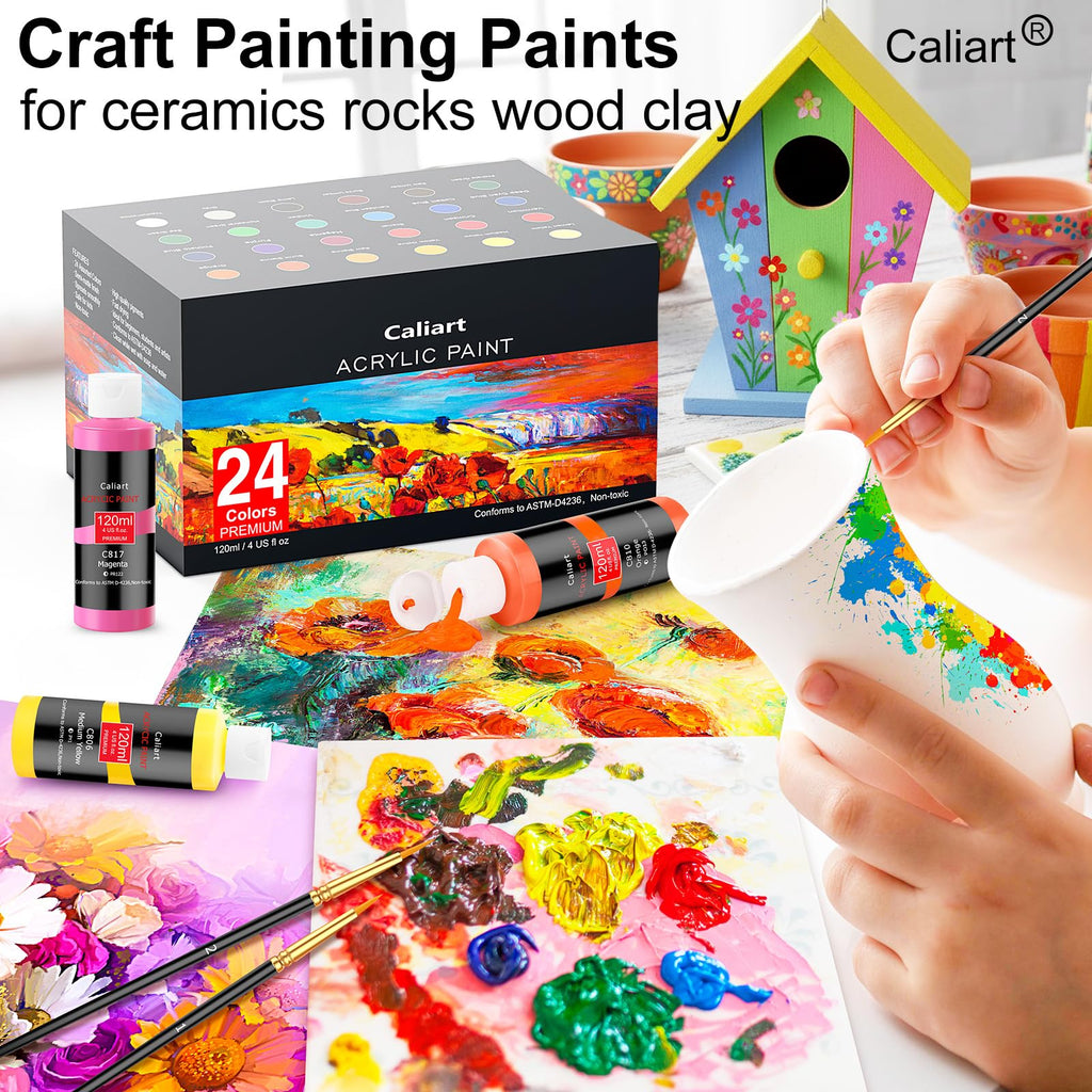 Caliart 80-Color Acrylic Paint Set with 12 Brushes