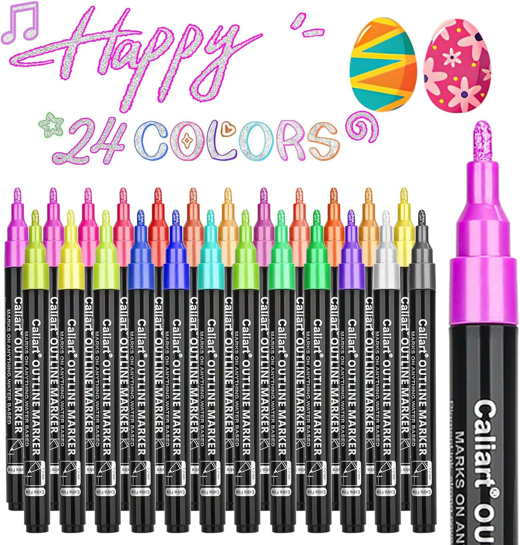 Caliart 51 Colors Alcohol Based Brush Markers, 24 Double-Line Drawing Pens, Mothers Day Gift for Mom, Kids, Adults, Artist, Cards