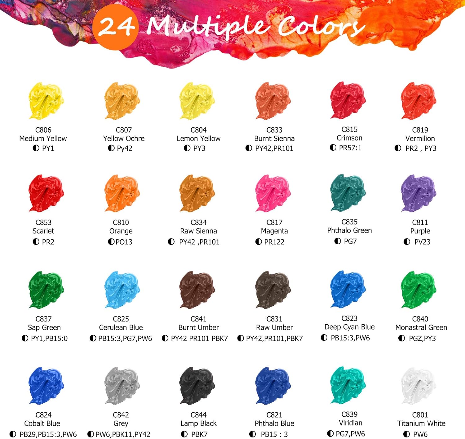 Caliart 24 Colors (120ml, 4oz) Acrylic Paint Set with 12 Brushes, 34 Double Tip Brush Pens Art Markers, Canvas Ceramic Rock Craft Painting Kit Art Supplies Gift for Artists Kids Beginners