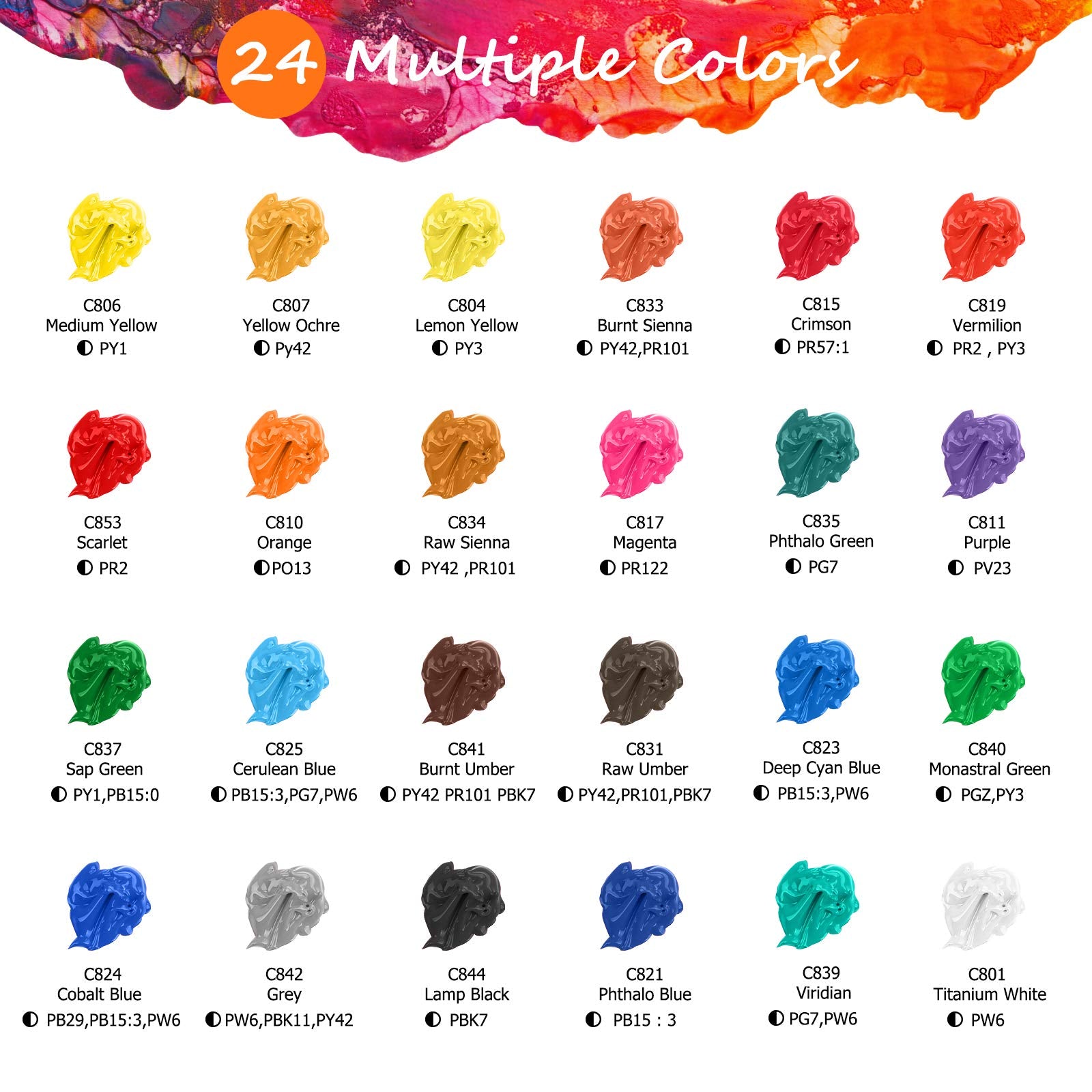 Caliart 80-Color Acrylic Paint Set with 12 Brushes