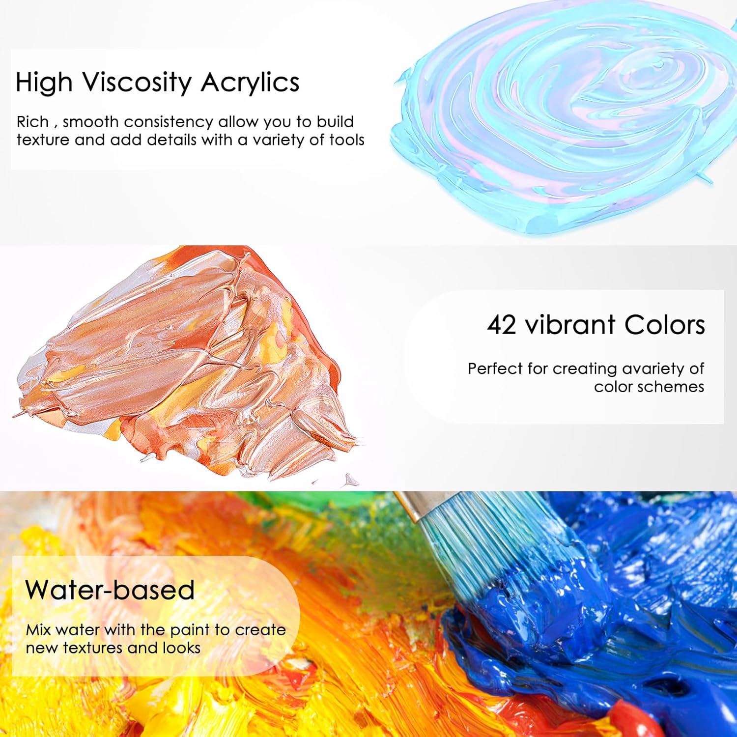 Caliart Acrylic Paint Set with 12 Brushes, 42 Colors (59ml, 2oz) Art Craft Paints Gifts for Adults Artists Beginners Painters, Halloween Pumpkin Canvas Ceramic Rock Painting Kit Art Supplies