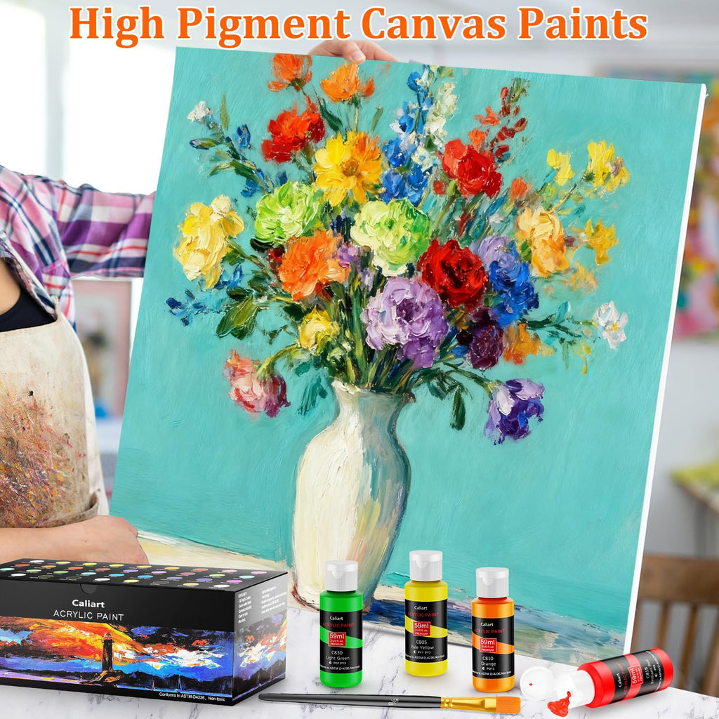 Caliart 80-Color Acrylic Paint Set with 12 Brushes