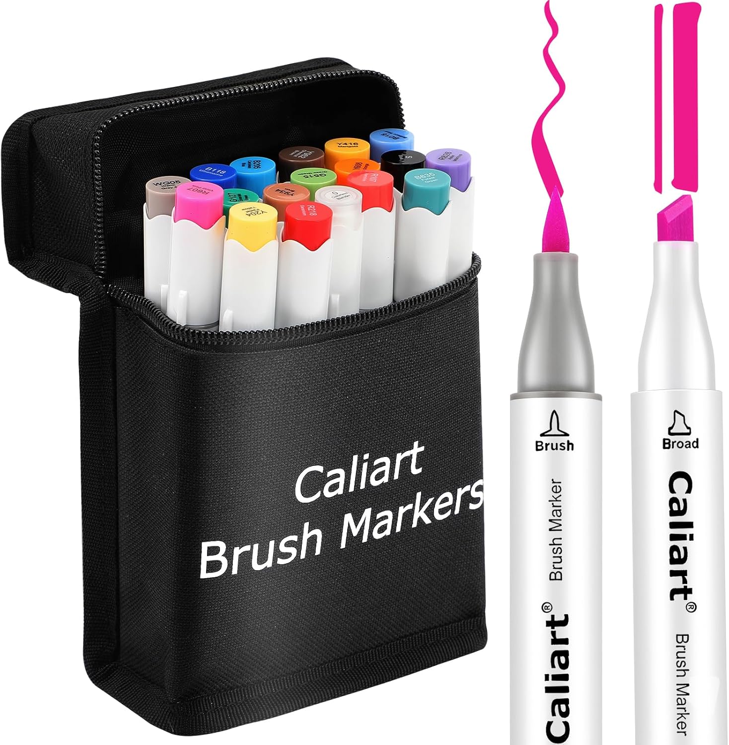 Caliart 100 Colors & 18 Colors Brush & Chisel Double Tip Alcohol Art Markers, Permanent Markers, Drawing Pens, Mothers Day Gift for Mom Kids Artist Adult Cards Drawing