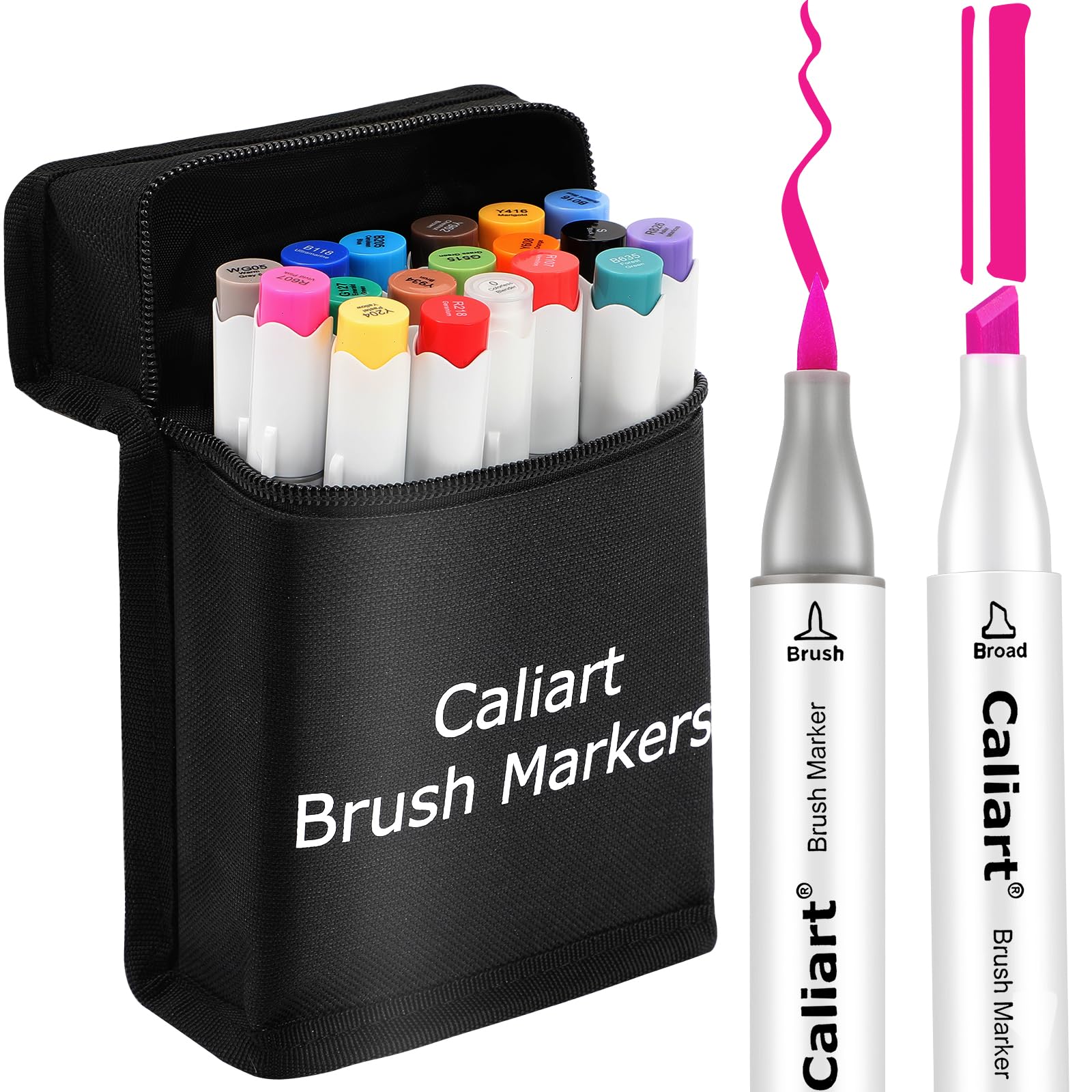 Caliart 41 Colors Alcohol Markers Dual Tip Fine & Chisel, Based Art Markers Permanent Pens for Adults Coloring Books, Artists Drawing Sketch Illustration Highlighting, Art Supplies with Storage Case