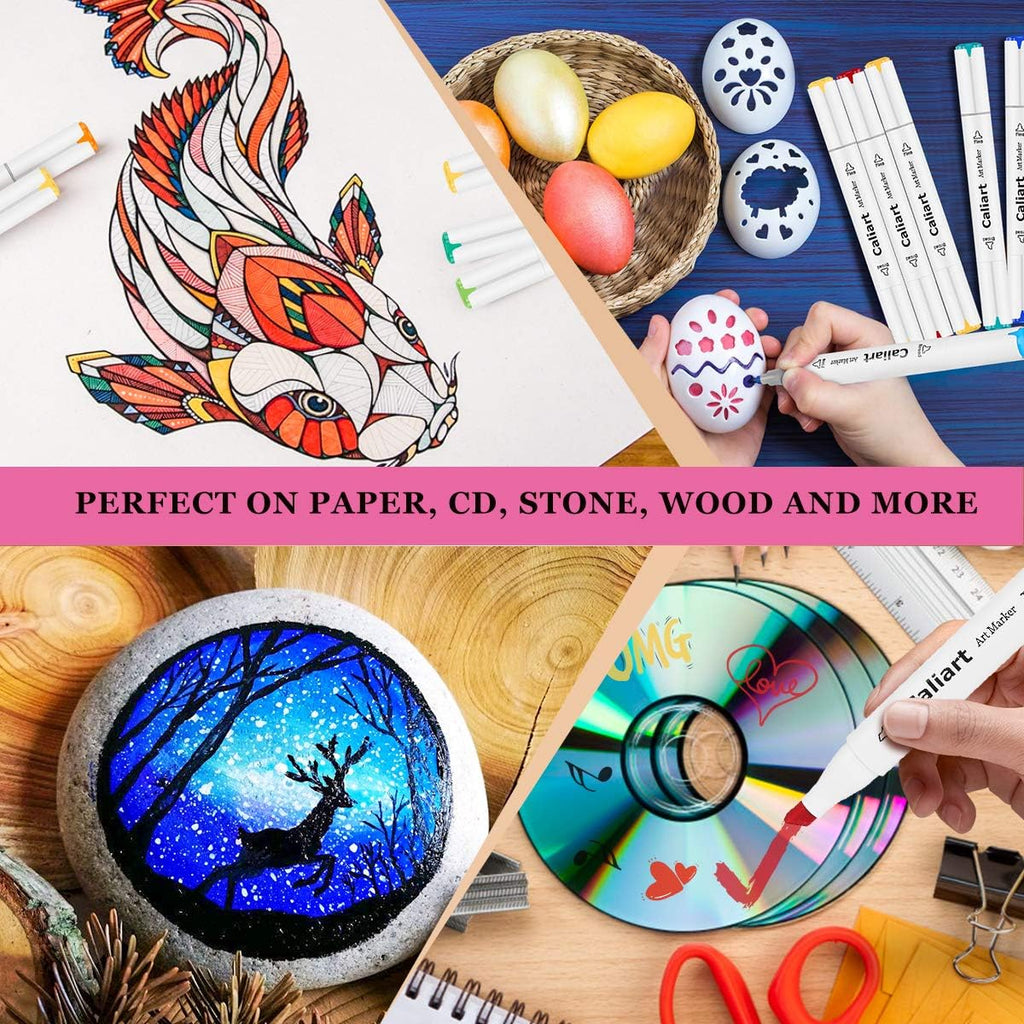 Caliart 81 Colors Alcohol Based Markers, 24 Double-Line Drawing Pens, Permanent Markers Mothers Day Gift for Mom Kids Artist Adult Cards