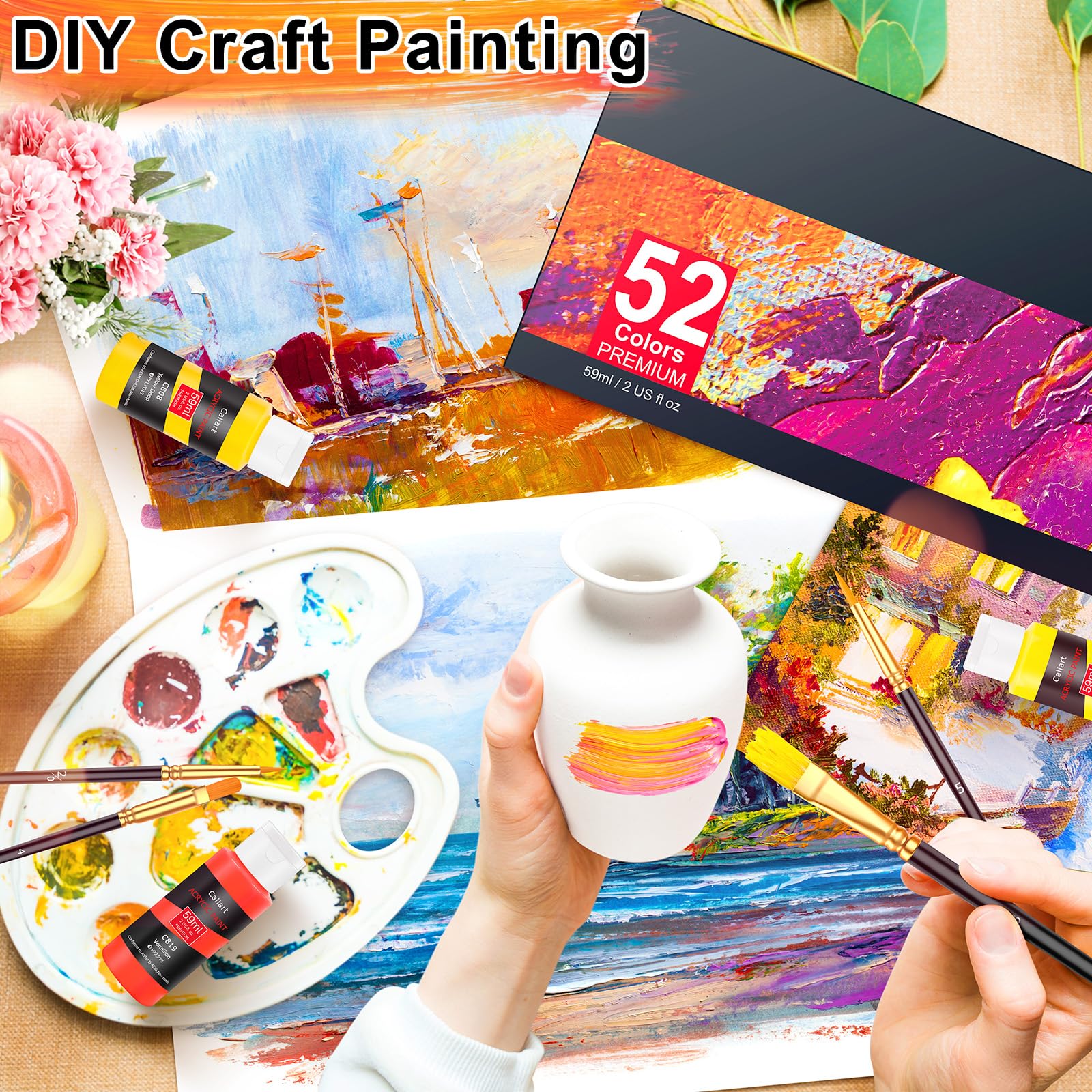 Caliart 80-Color Acrylic Paint Set with 12 Brushes