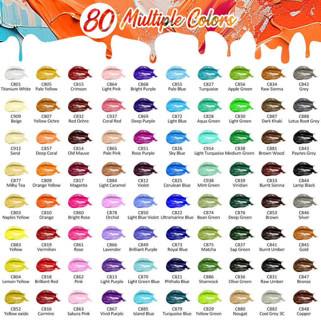 Caliart 80-Color Acrylic Paint Set with 12 Brushes