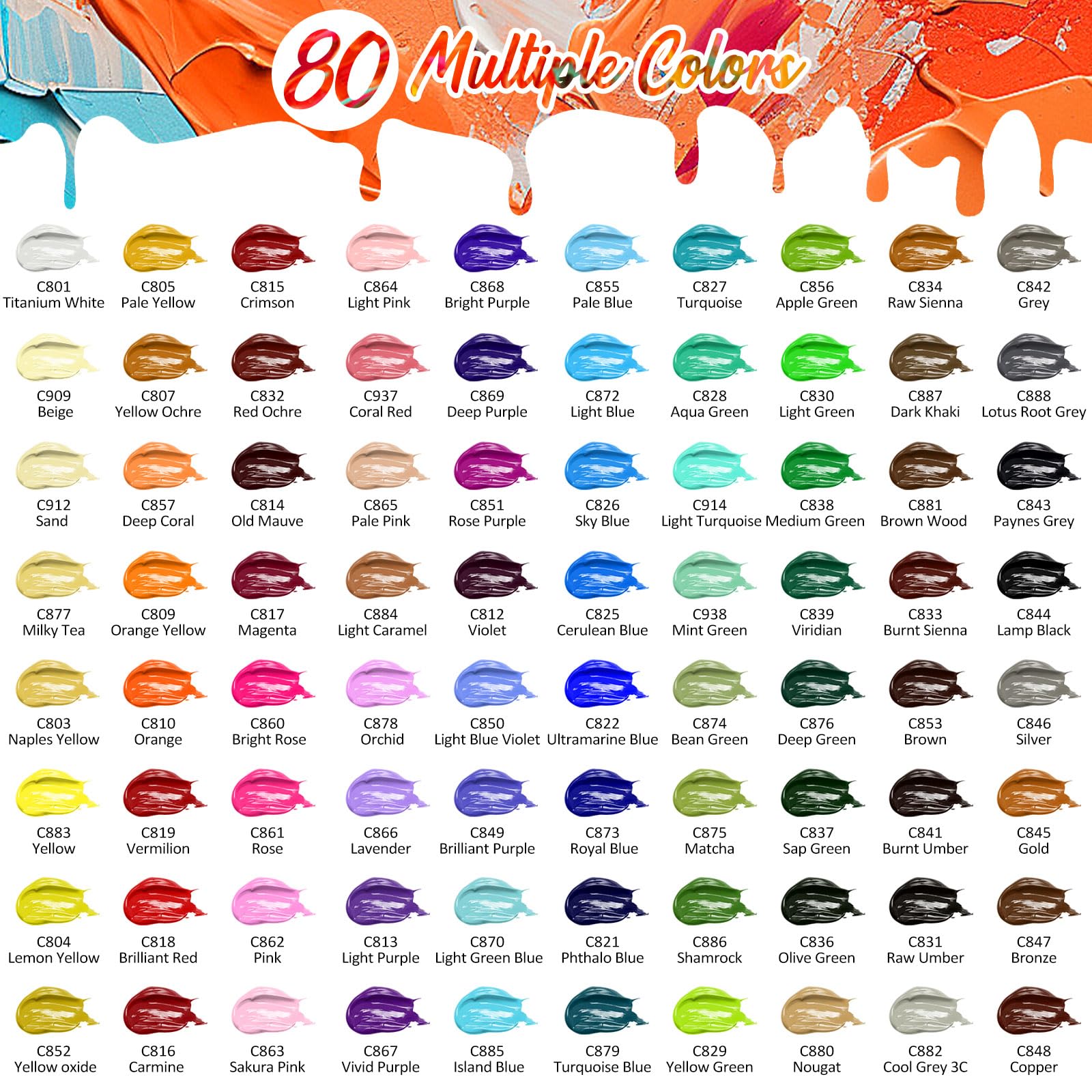 Caliart 80-Color Acrylic Paint Set with 12 Brushes