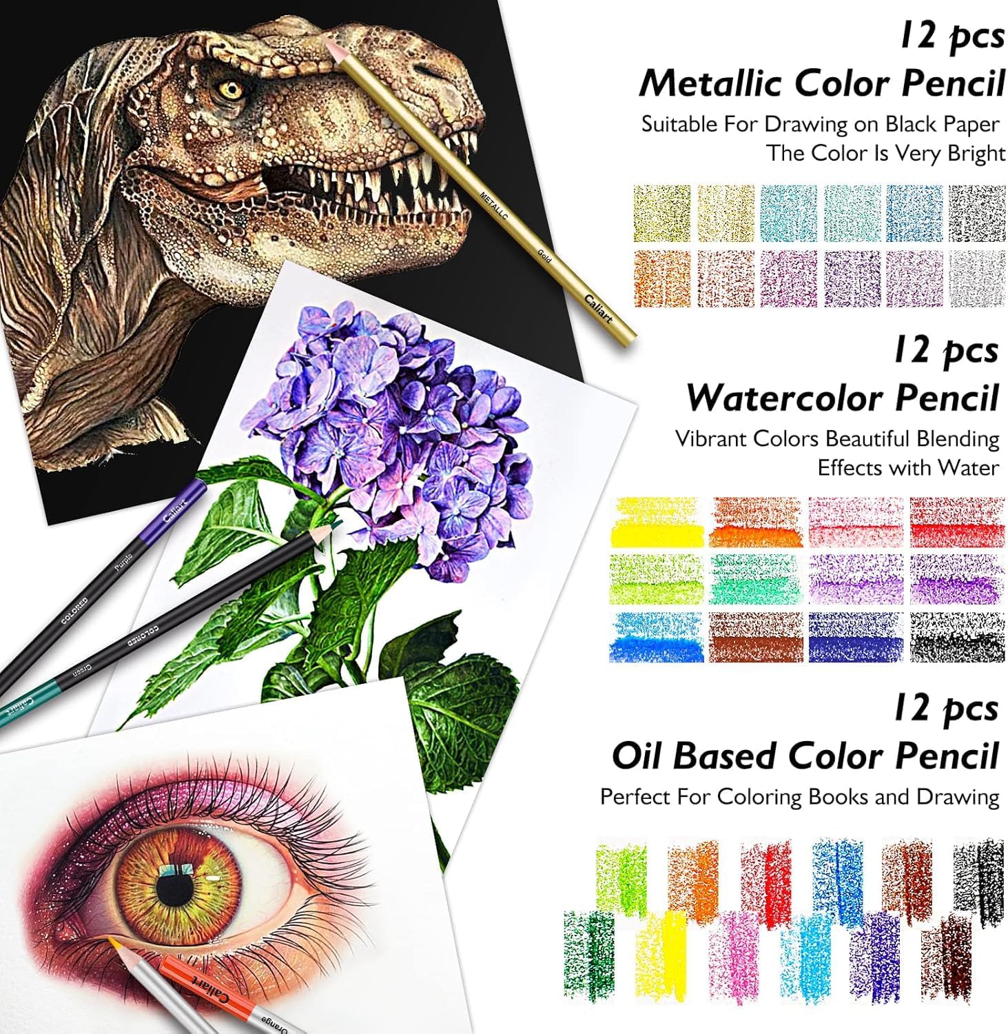 Caliart 176PCS Art Supplies Sketching Kit with 100 Sheets 3-Color Sketch Book, Graphite Colored Charcoal Watercolor & Metallic Pencils, Drawing Supplies Set Gifts for Artists Adults Beginners