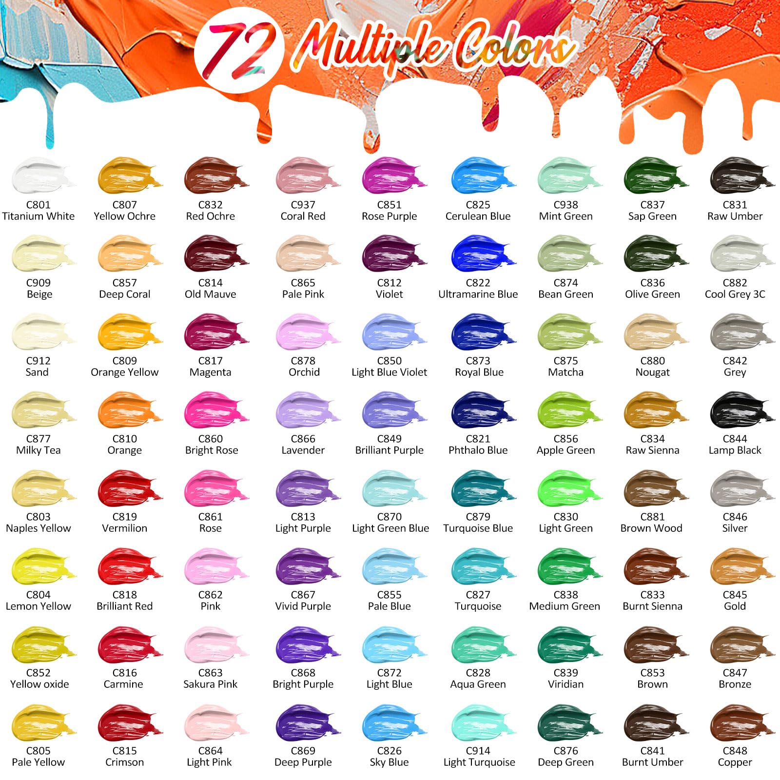Caliart 80-Color Acrylic Paint Set with 12 Brushes