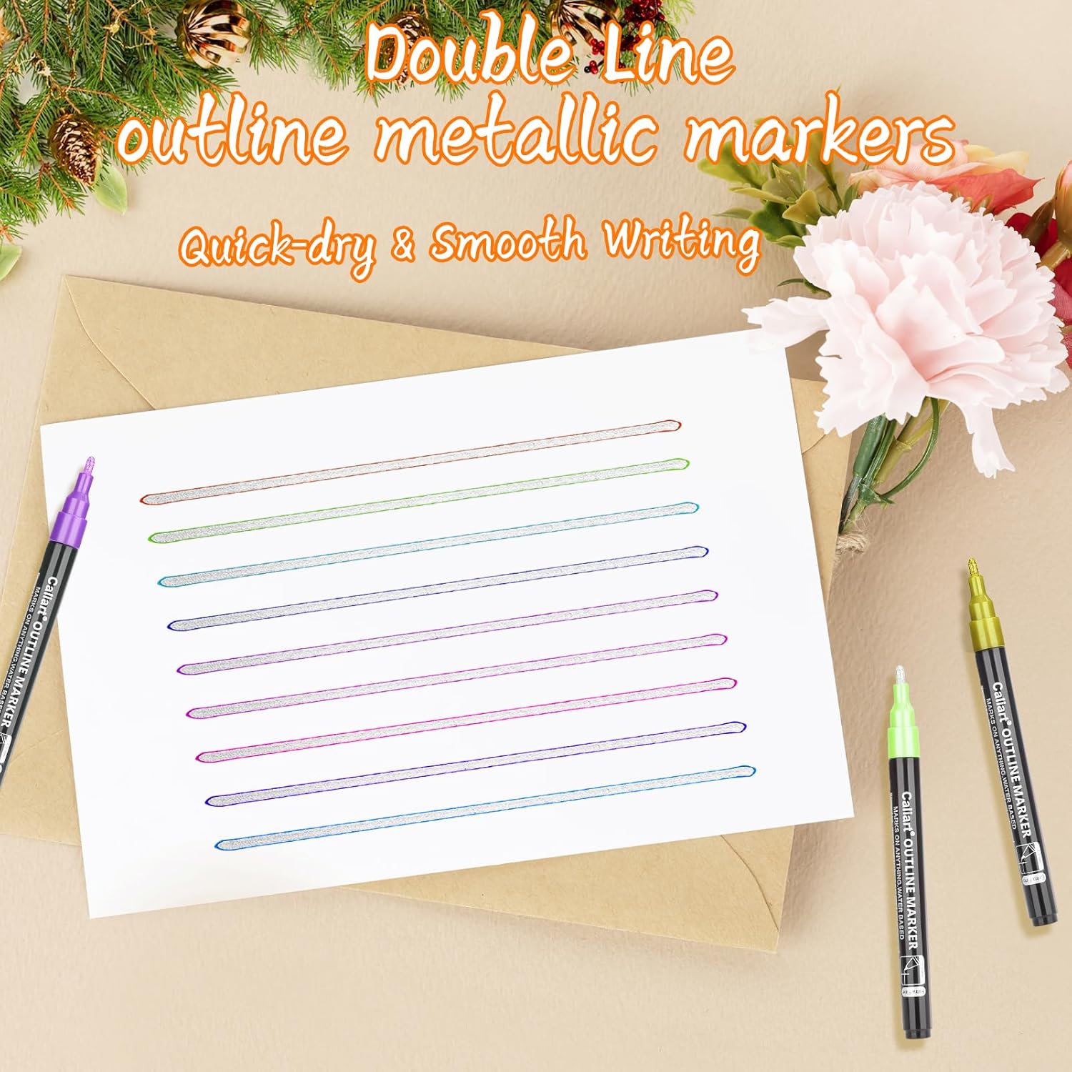 Caliart 24 Colors Outline Markers Shimmer Glitter Pens, Doodling Marker Set for Adults Artists, Cool Fun Craft Drawing Art Supplies